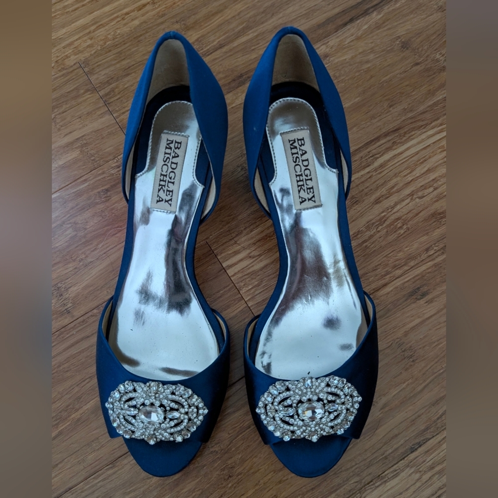 Badgley Mischka Navy Embellished Heels